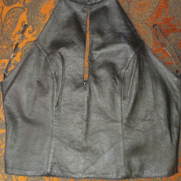 Women's plus size genuine leather all black halter - Picture 10 of 11